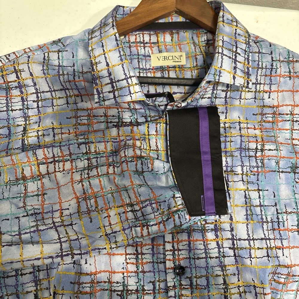 Vercini Premium Mens 3XL colorful Abstract‎ blue Patterned Shirt reversible cuff